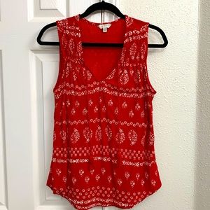 Lucky Brand women’s sleeveless red bandana top with tassels, sz. L